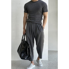 Elastic Waist Cropped Drape Pants