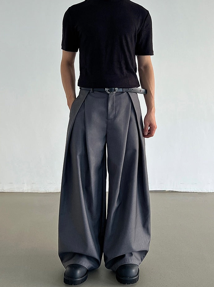 Pleated Wide-Leg A-Line Suit Pants
