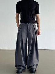 Pleated Wide-Leg A-Line Suit Pants