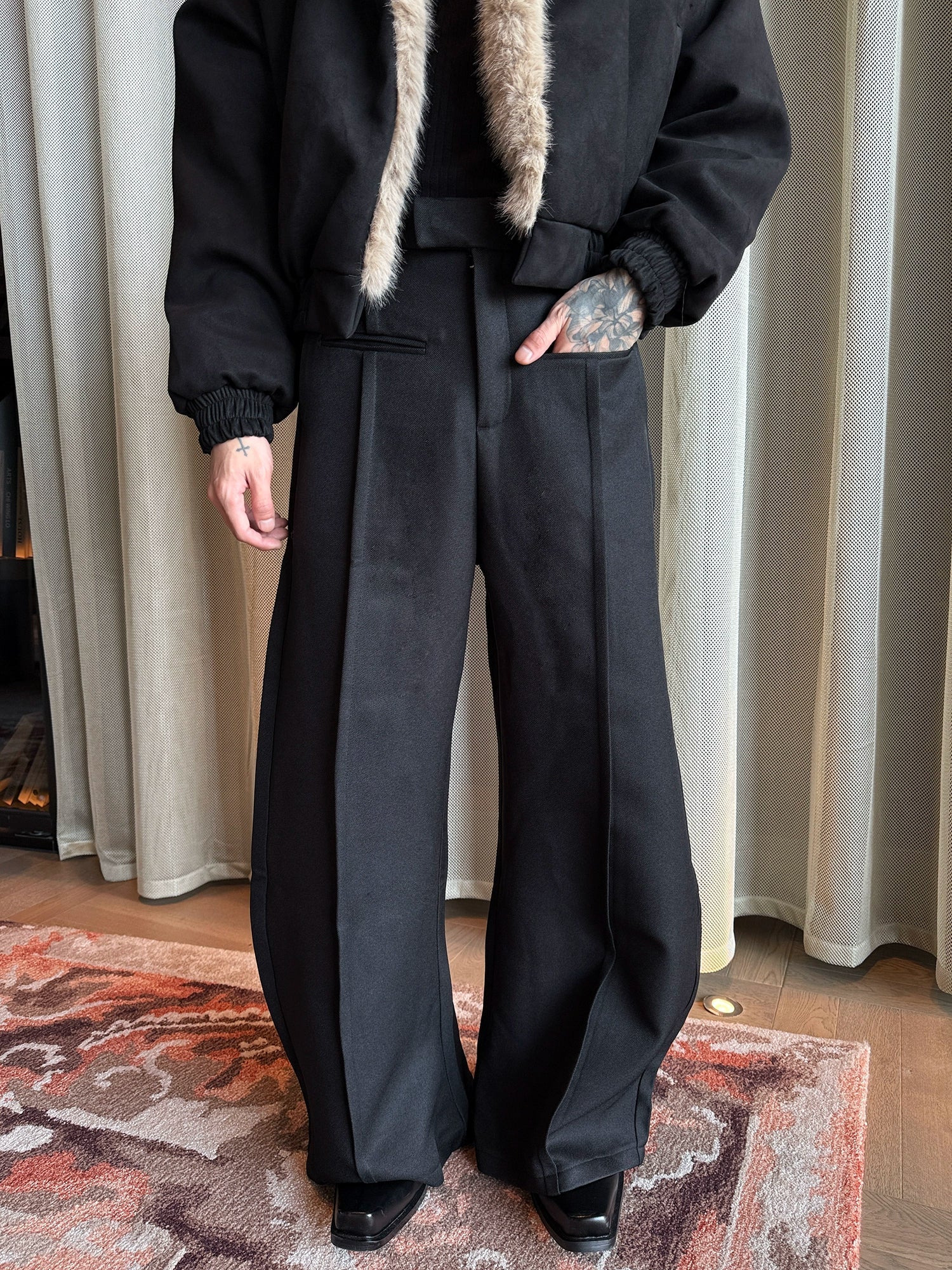 Wide-Leg Winter Stitching Pants