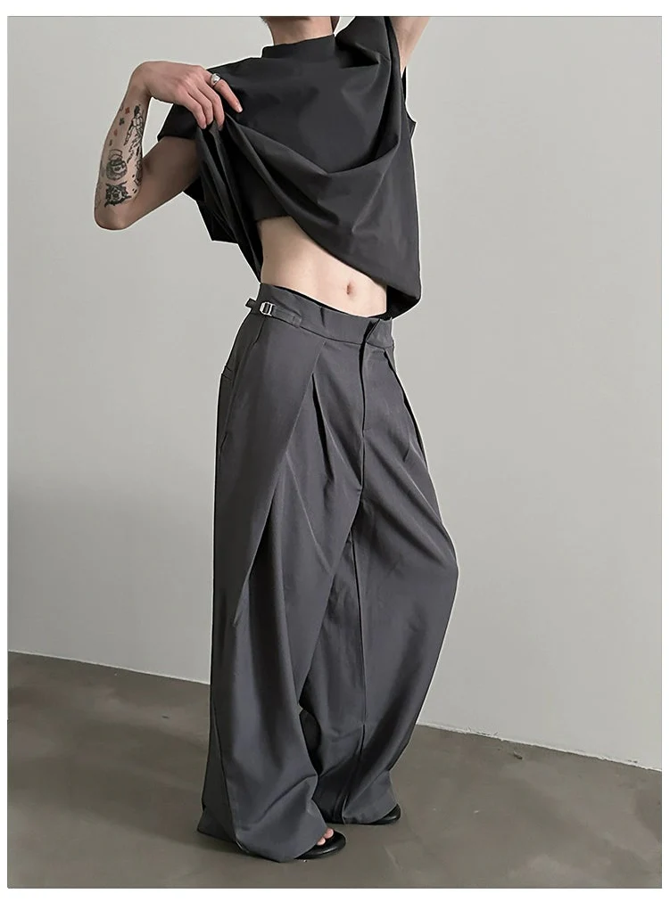 Drawstring Wide-Leg Pleated Pants
