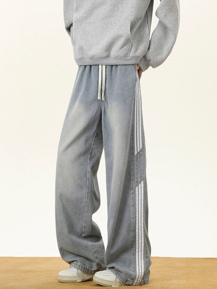 Washed Striped Drawstring Pants