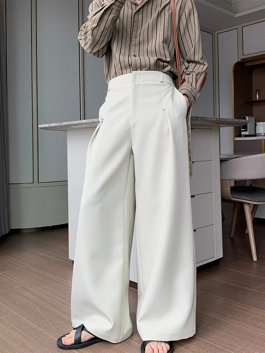 Wide-leg Draped Pleated Pants