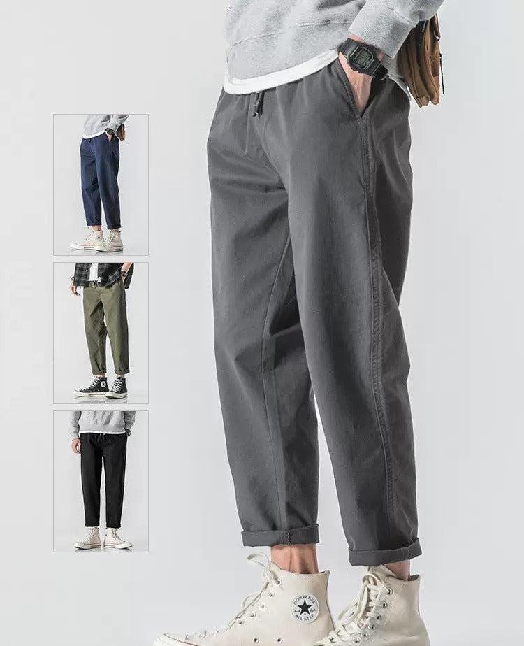 Spring Drawstring Cotton Elastic Waist Pants