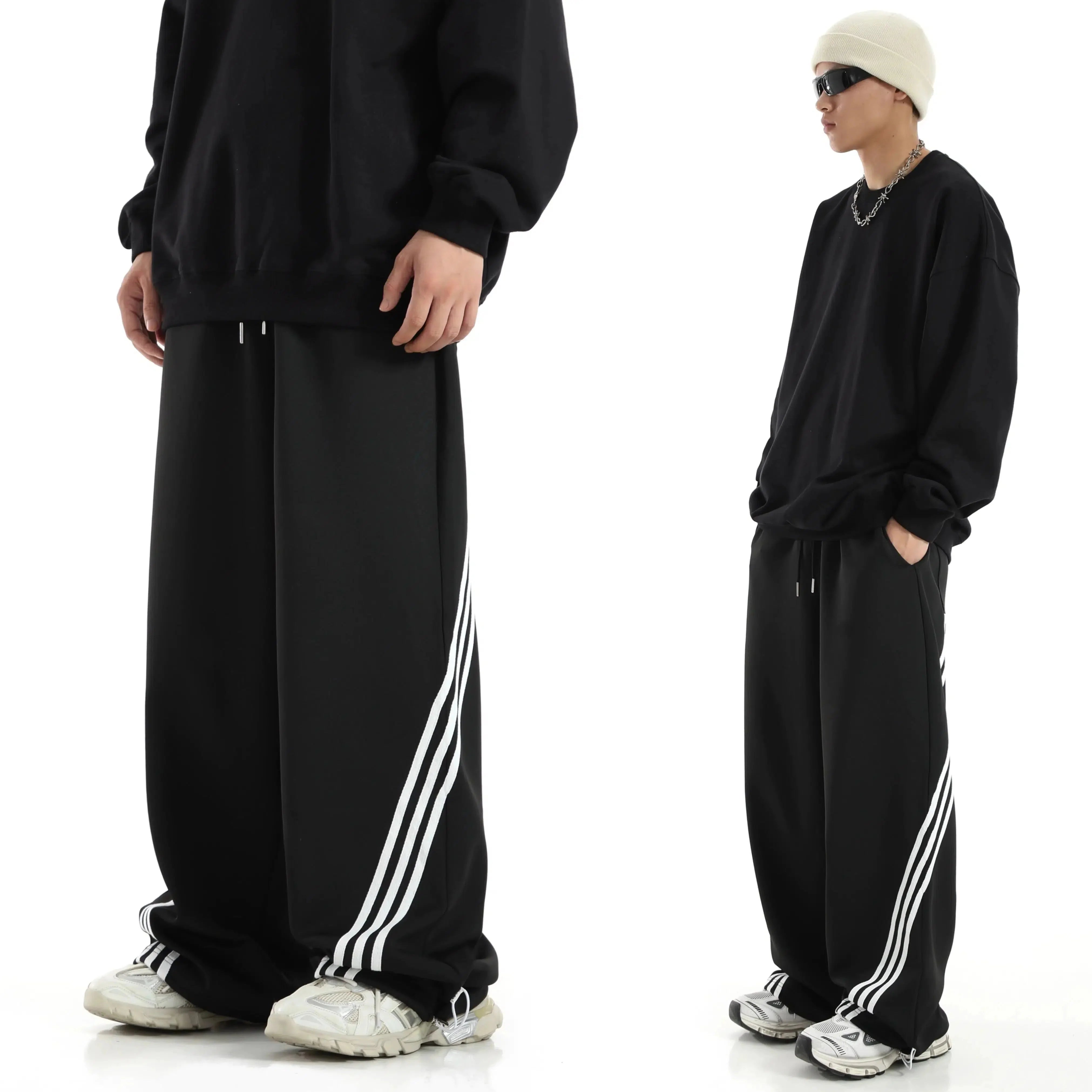 Wide-leg Striped Casual Sweatpants