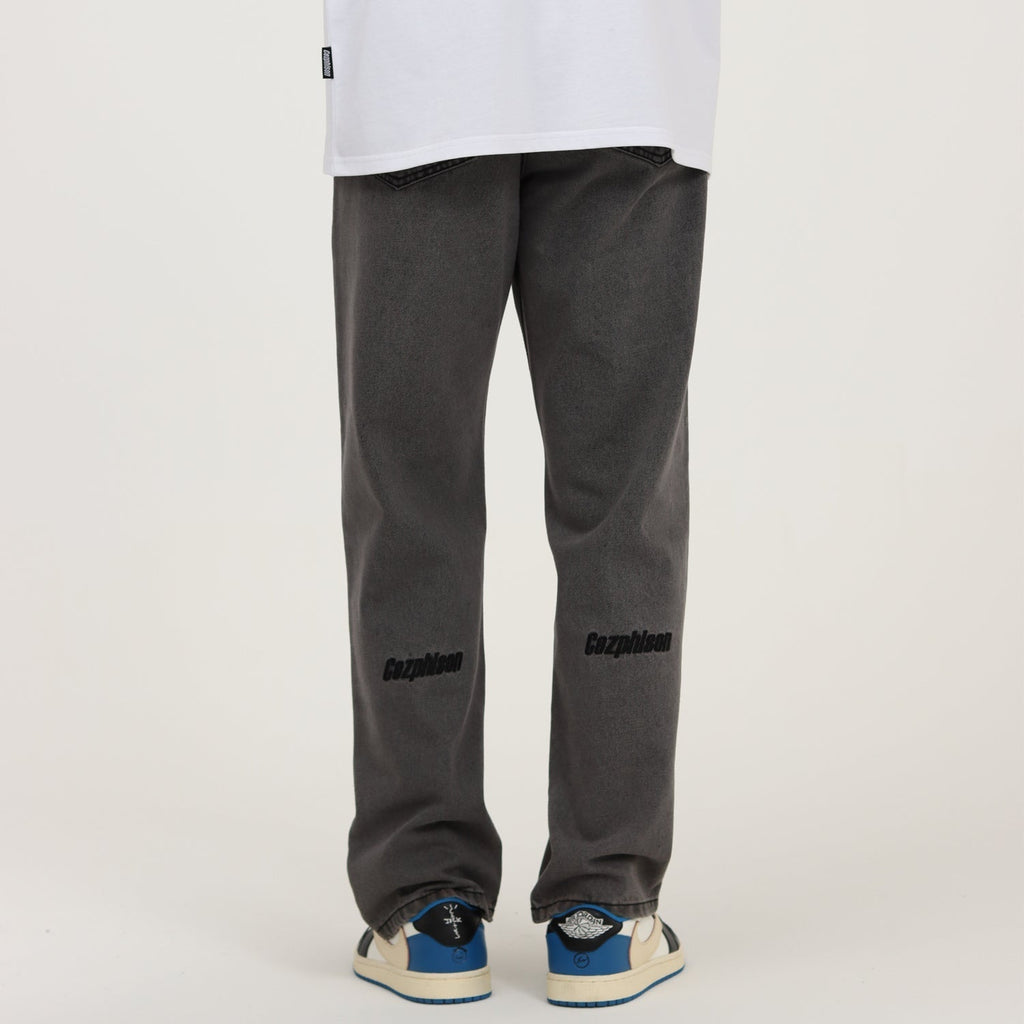 Embroidered Smoke Gray Jeans