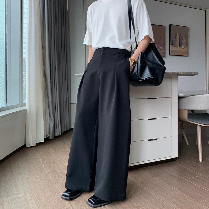 Wide-leg Draped Pleated Pants