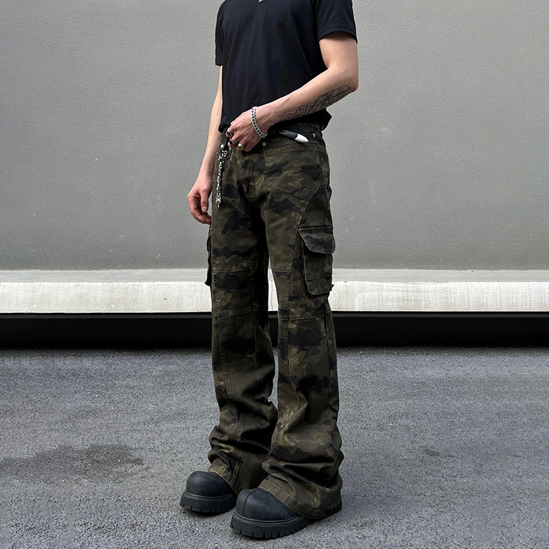 Multi-Pocket Flared Cargo Pants