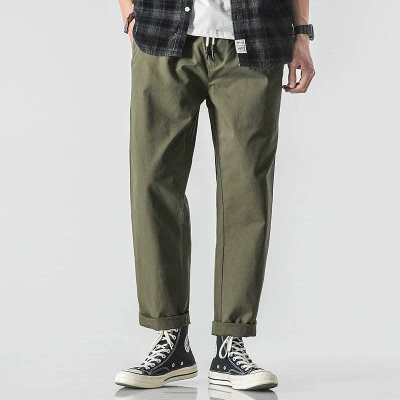 Spring Drawstring Cotton Elastic Waist Pants