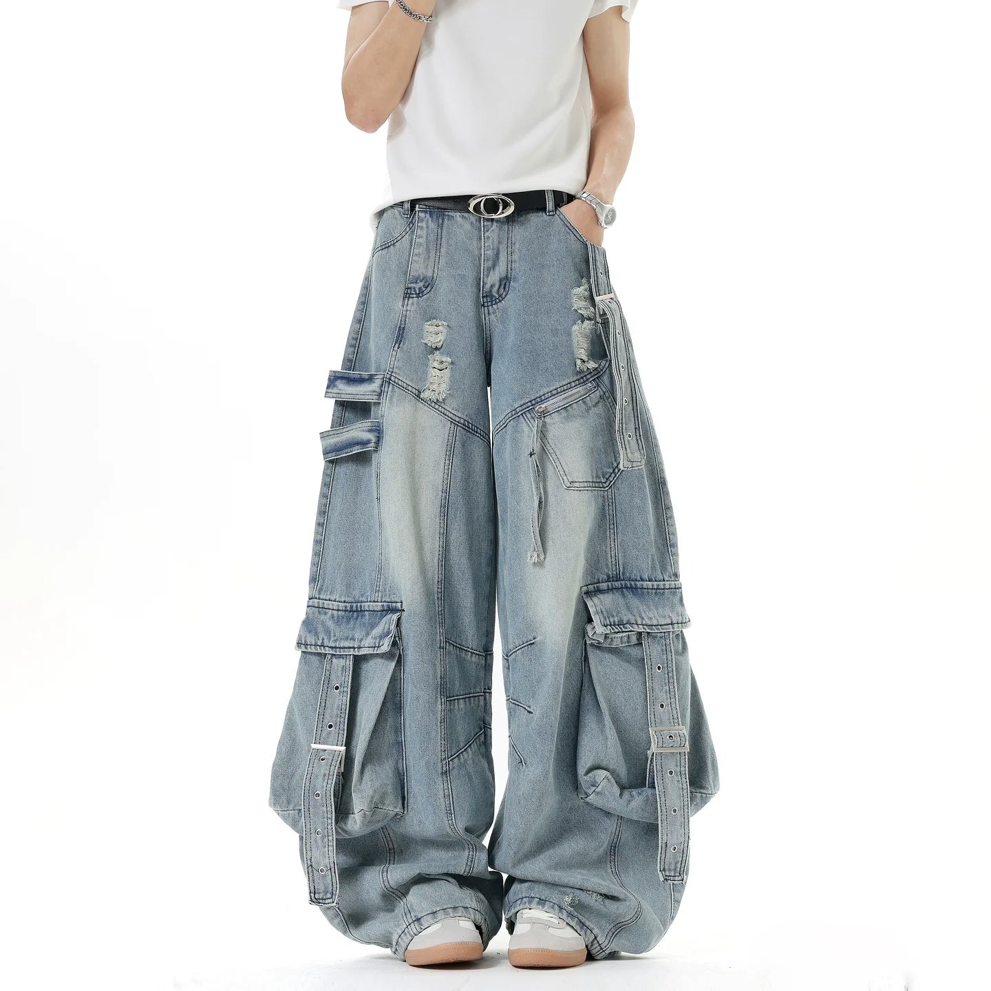 Multi-Pocket Wide Leg Cargo Jeans