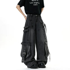 Multi-Pocket Wide Leg Cargo Jeans