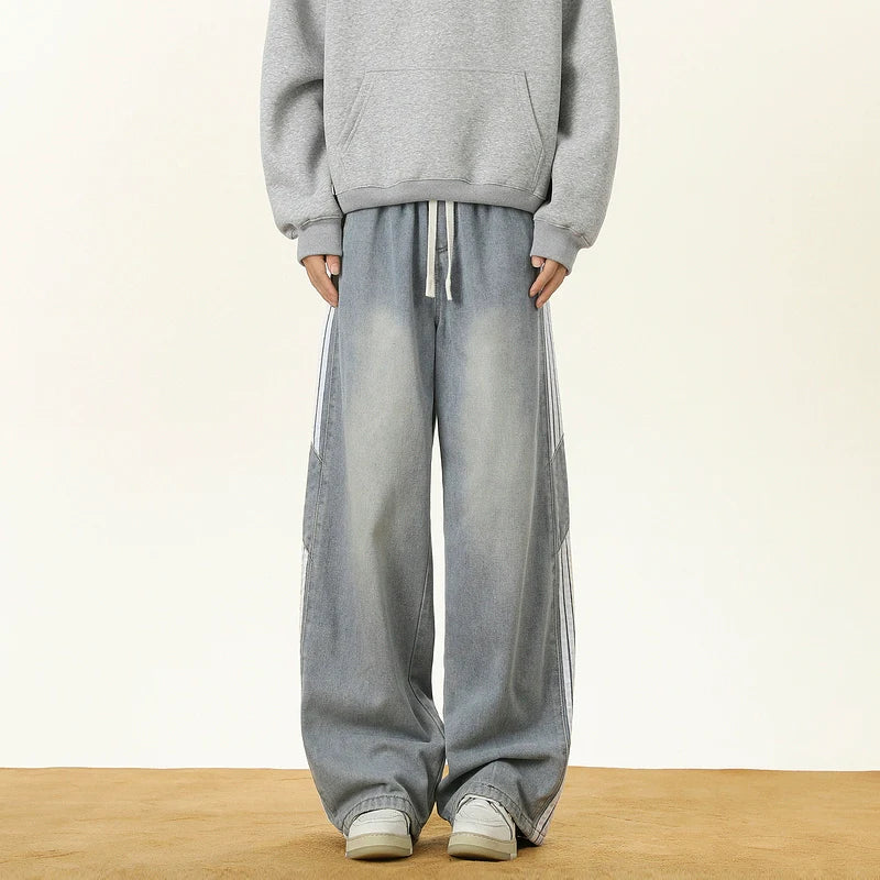 Washed Striped Drawstring Pants