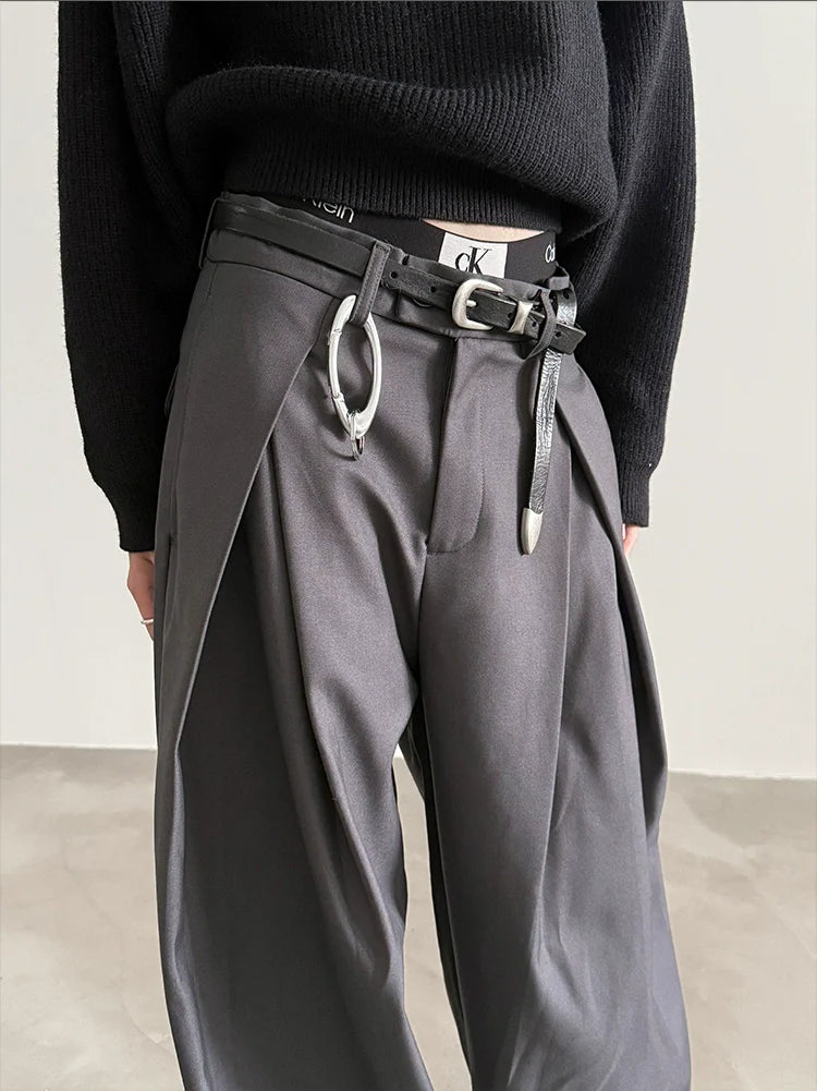Belt Loops Wide-Leg High-Waist Pants