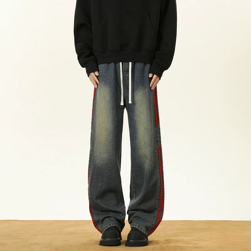 Washed Striped Drawstring Pants