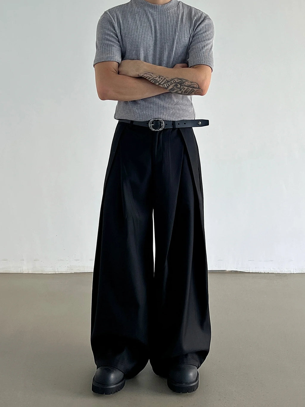 Pleated Wide-Leg A-Line Suit Pants