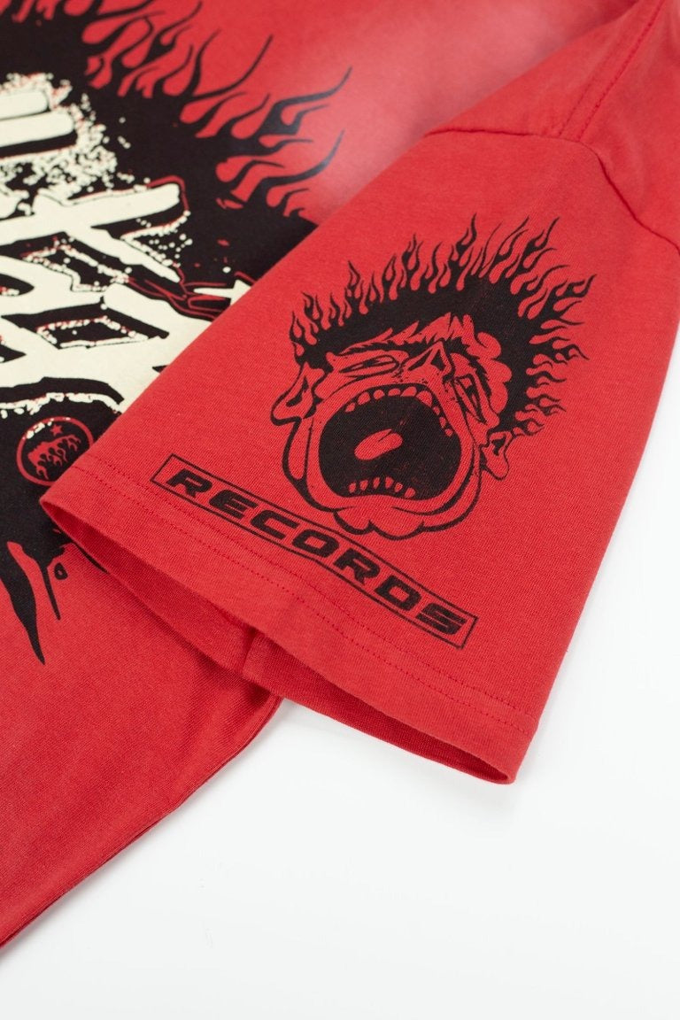 Hellstar Records Flame Graphic Acid Wash Oversized T-Shirt
