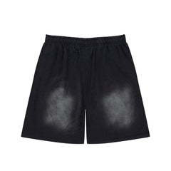 Hellstar Records Flame Print Acid Wash Loose Sweat Shorts
