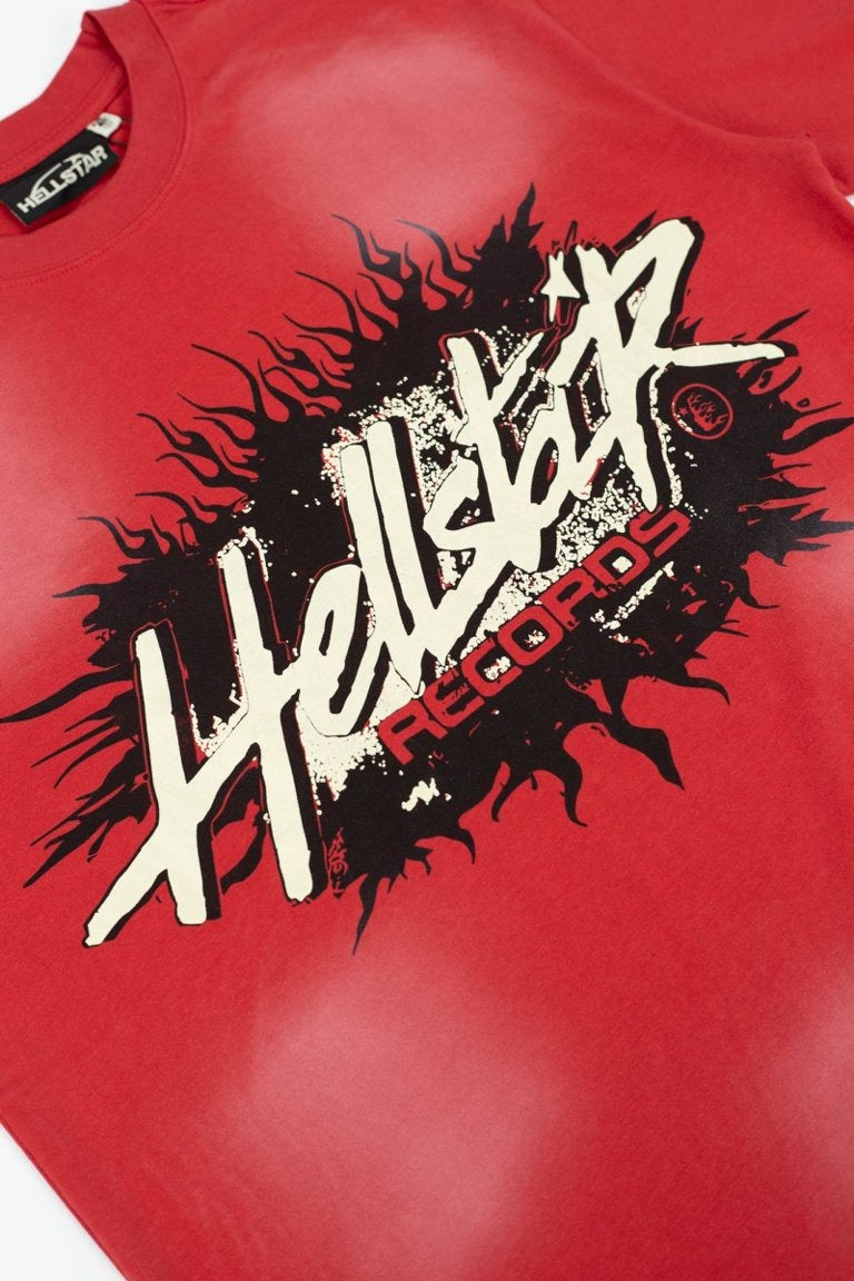 Hellstar Records Flame Graphic Acid Wash Oversized T-Shirt