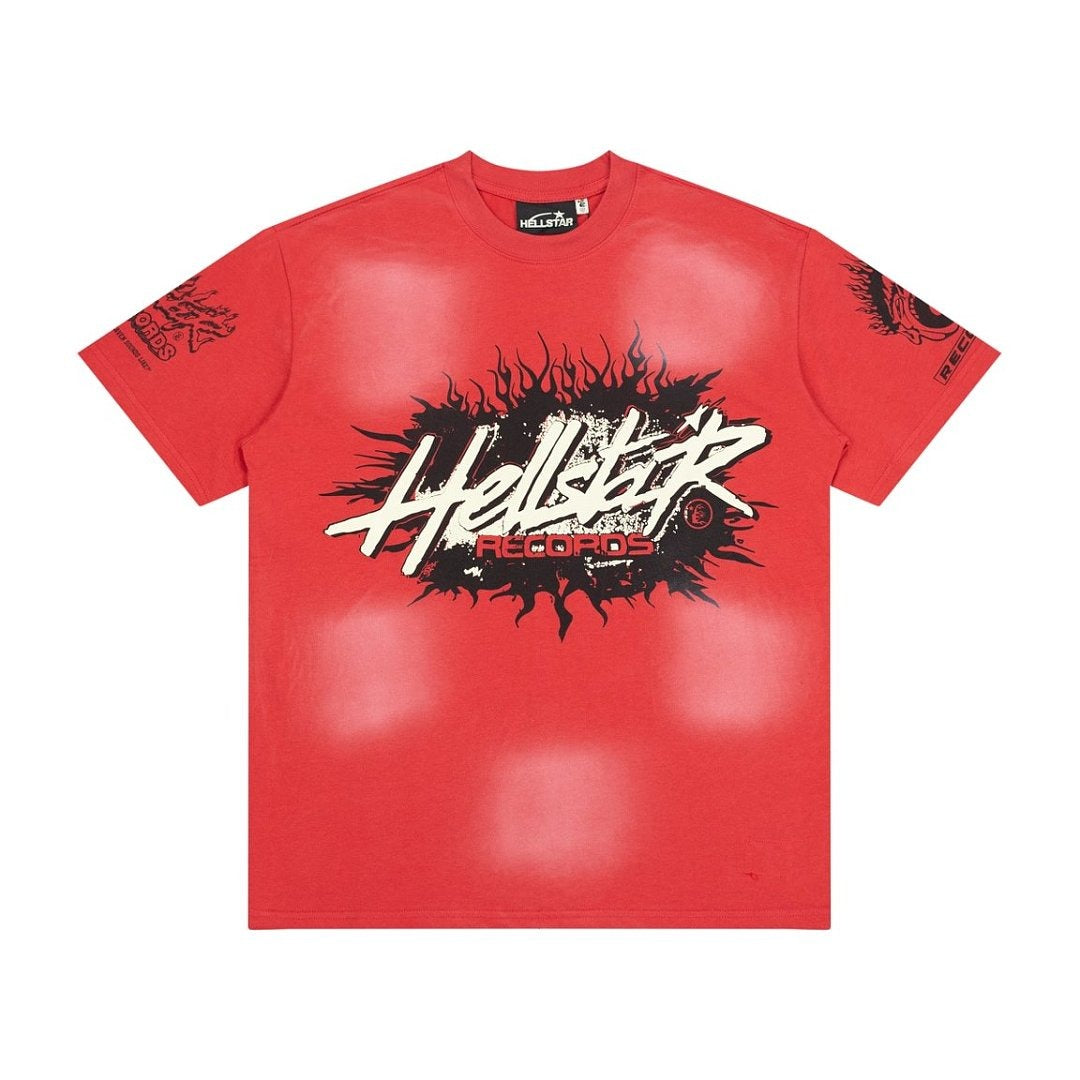 Hellstar Records Flame Graphic Acid Wash Oversized T-Shirt