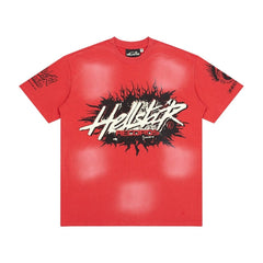 Hellstar Records Flame Graphic Acid Wash Oversized T-Shirt