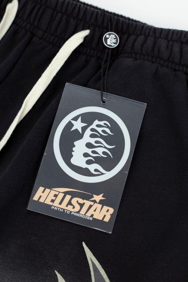 Hellstar Records Flame Print Acid Wash Loose Sweat Shorts