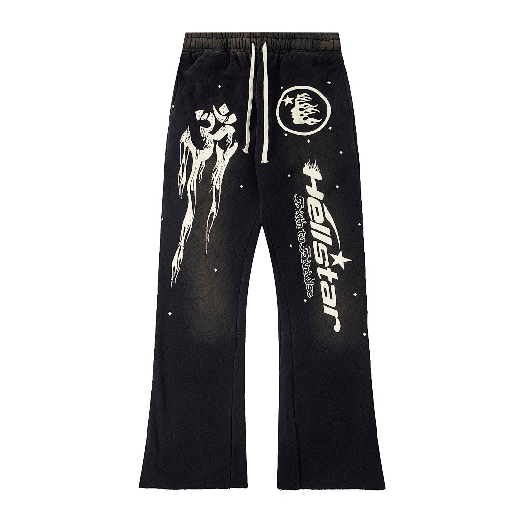 Hellstar Fleece Washed Graphic Sweatpants (Black)