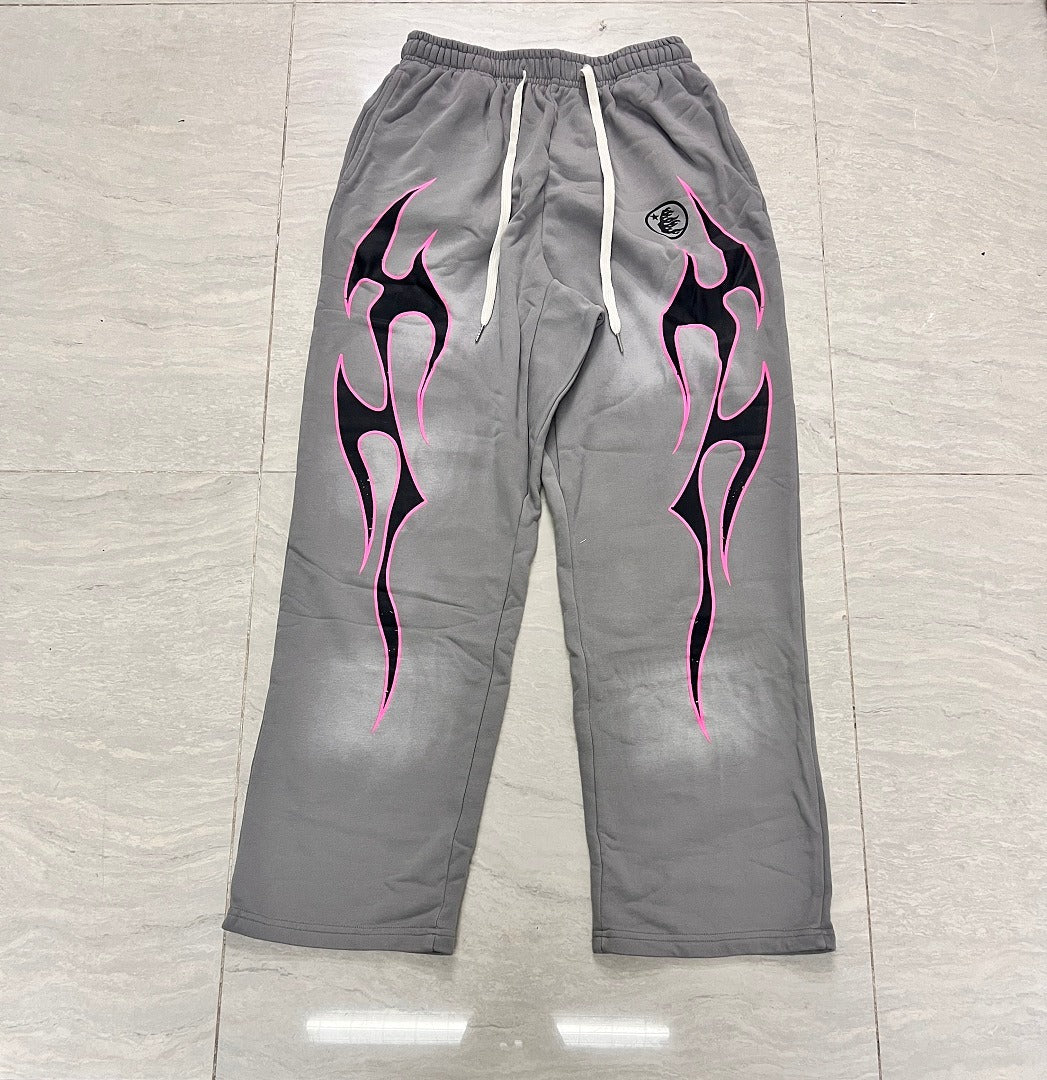 HELLSTAR Pink Flame Graphic Vintage Wash Sweatpants