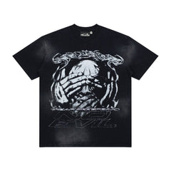 Hellstar Vintage Wash Skull Graphic Oversized T-Shirt - Dark Acid Black