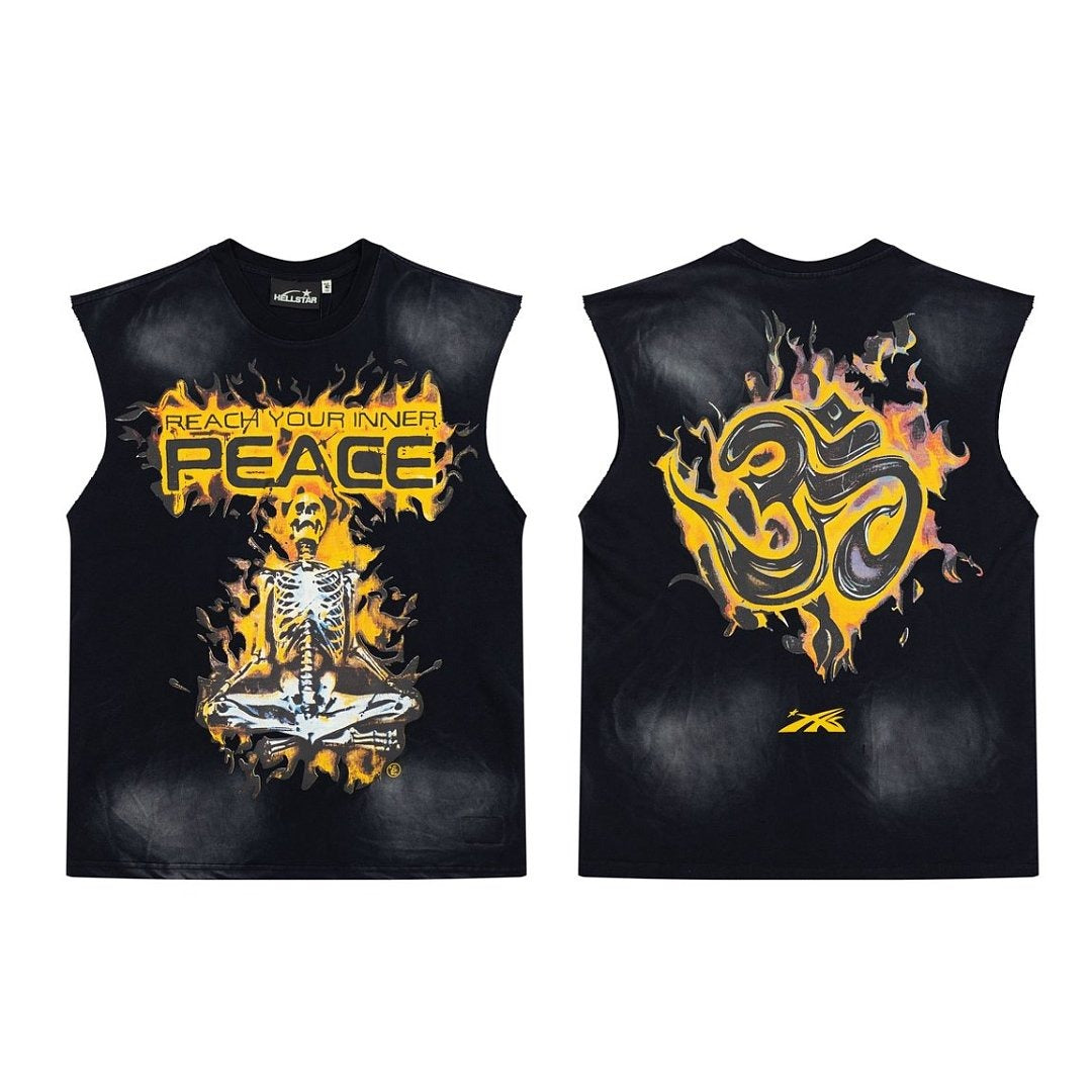 Hellstar Vintage Washed Flames & Meditating Skull Tank Top