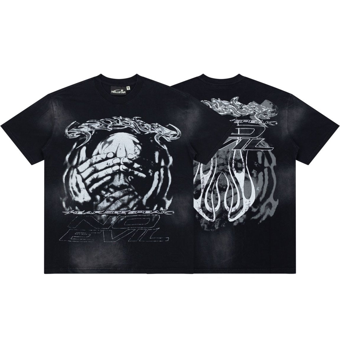 Hellstar Vintage Wash Skull Graphic Oversized T-Shirt - Dark Acid Black