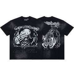 Hellstar Vintage Wash Skull Graphic Oversized T-Shirt - Dark Acid Black