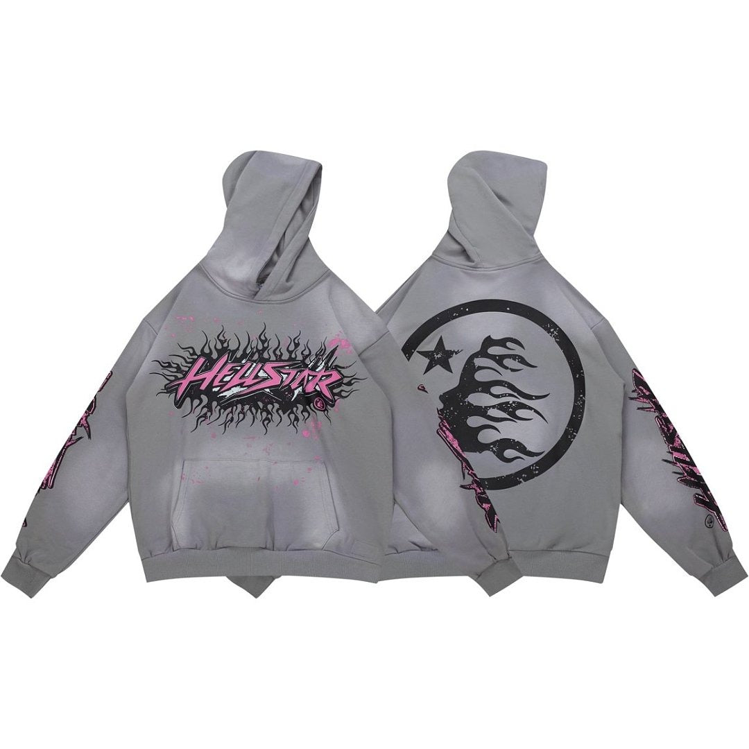 HELLSTAR Flame Paint Splatter Gradient Vintage Wash Hoodie