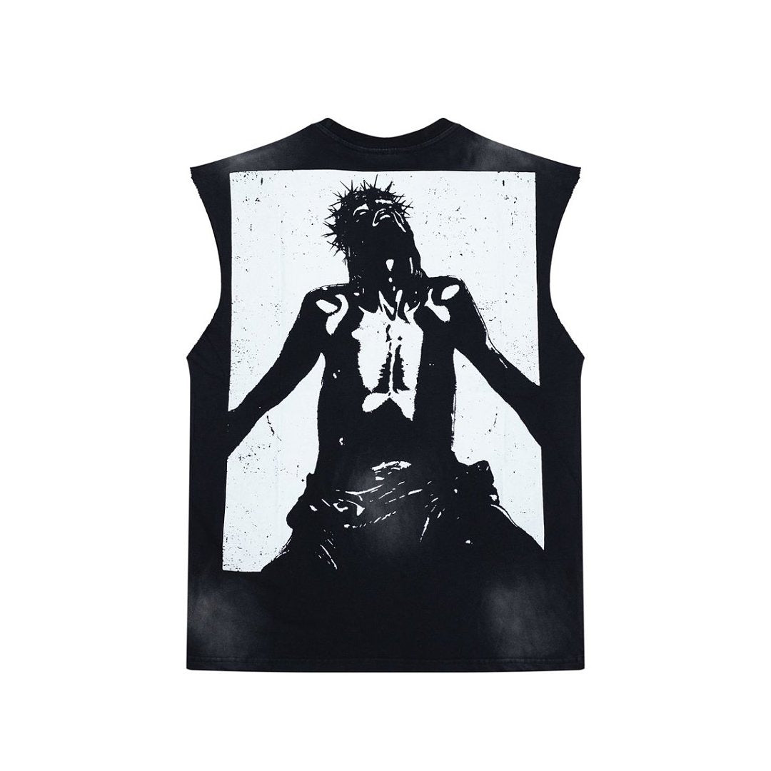 Hellstar High-Street Distressed Yin Yang Taichi Print Cotton Tank Top