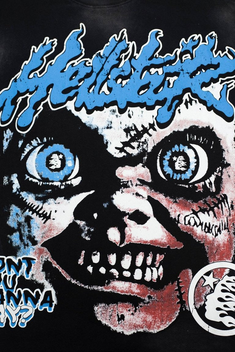 Hellstar "Don't You Wanna Play?" Graphic Oversized T-Shirt - Washed Black