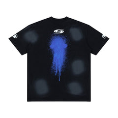 Hellstar Gradient Wash Blue Splatter Graphic Oversized T-Shirt - Vintage Wash