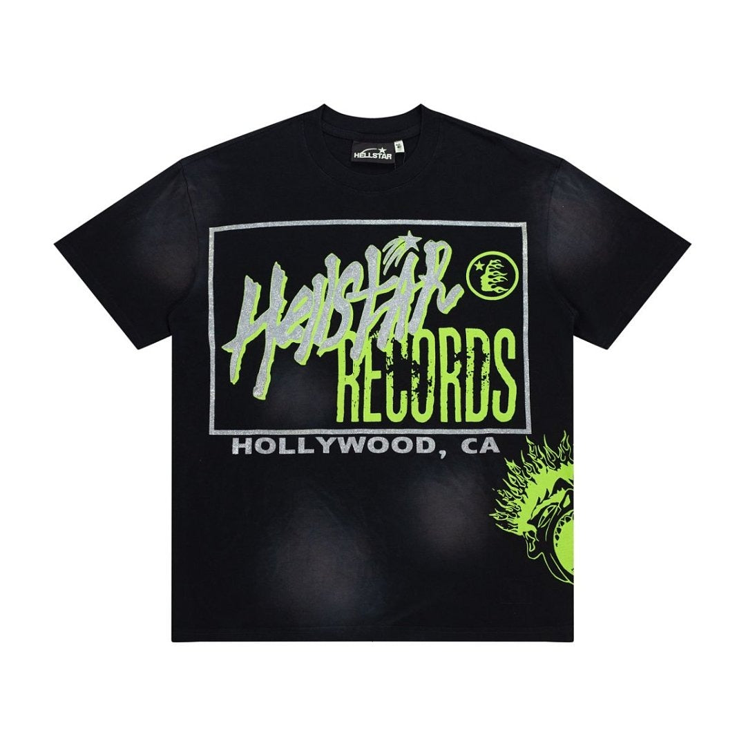 Hellstar Studios Glitter Graphic Oversized T-Shirt - Washed Black