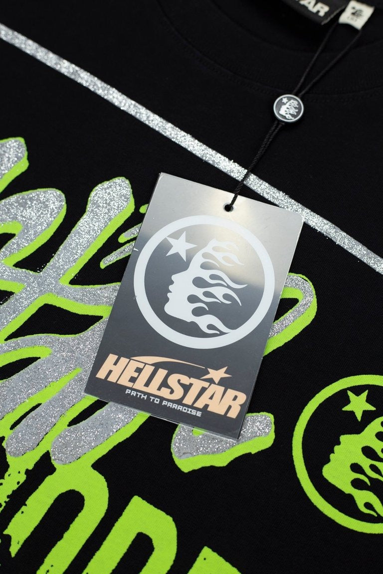 Hellstar Studios Glitter Graphic Oversized T-Shirt - Washed Black