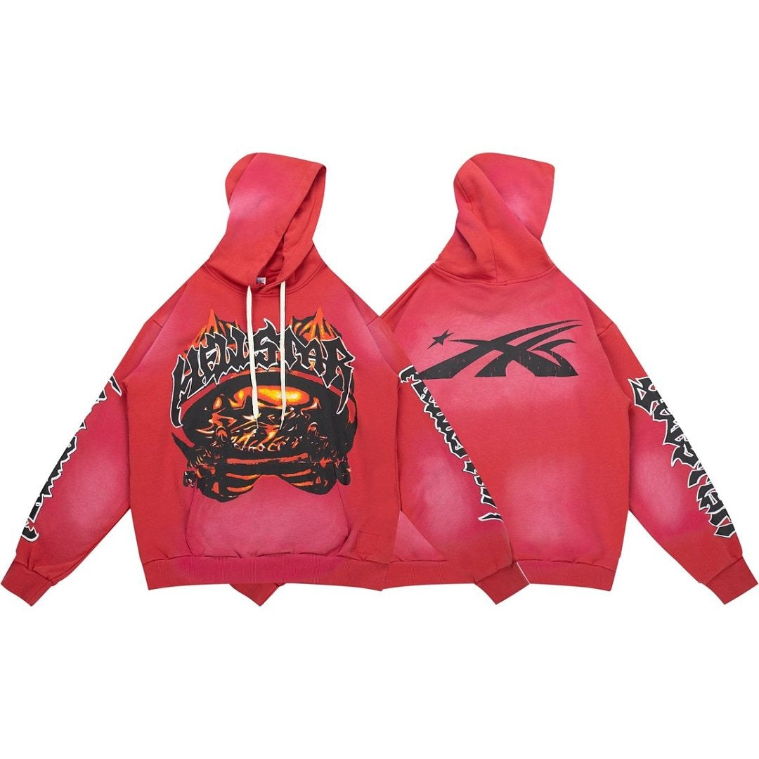 HELLSTAR Flame Skull Burst & Sleeve Text Heavyweight Hoodie