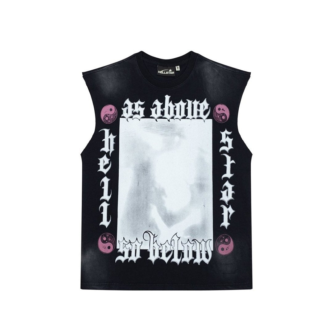 Hellstar High-Street Distressed Yin Yang Taichi Print Cotton Tank Top
