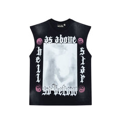 Hellstar High-Street Distressed Yin Yang Taichi Print Cotton Tank Top