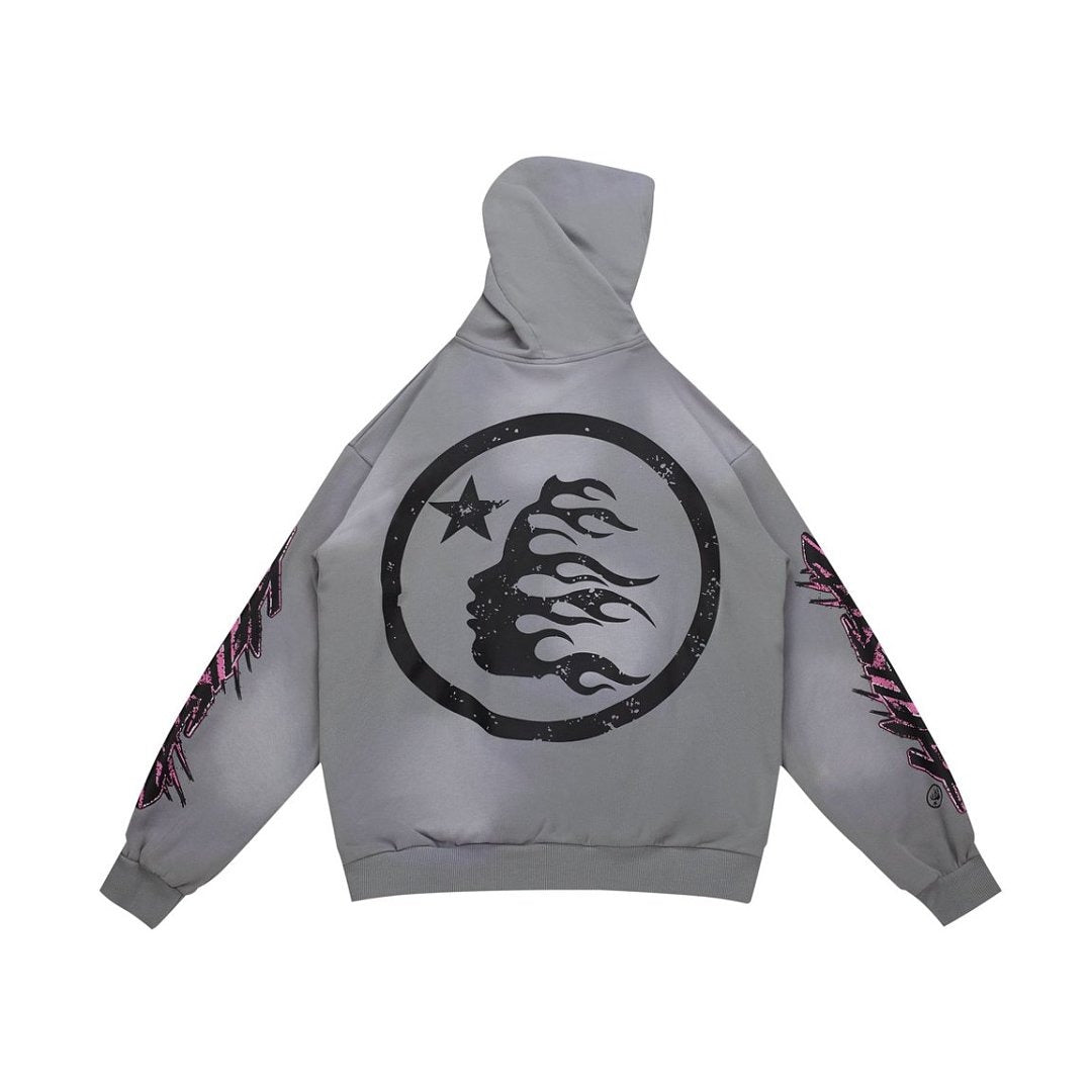 HELLSTAR Flame Paint Splatter Gradient Vintage Wash Hoodie