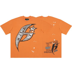 Hellstar Star Logo Graphic Oversized T-Shirt - Vibrant Orange