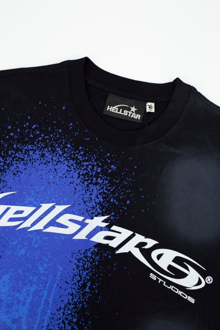 Hellstar Gradient Wash Blue Splatter Graphic Oversized T-Shirt - Vintage Wash