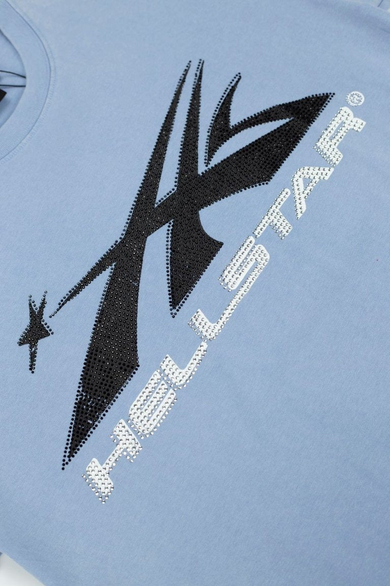 Hellstar Sports Airplane Rhinestone Vintage Wash T-Shirt - Washed Blue