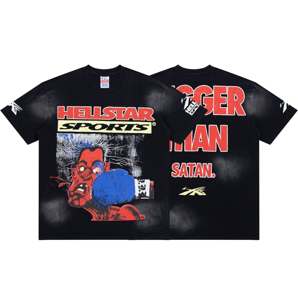 Hellstar Boxing Devil Vintage Wash Graphic Oversized T-Shirt - Washed Black
