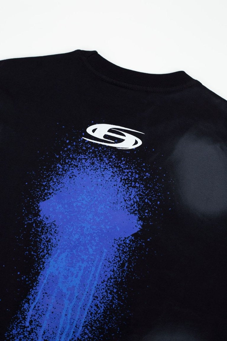 Hellstar Gradient Wash Blue Splatter Graphic Oversized T-Shirt - Vintage Wash