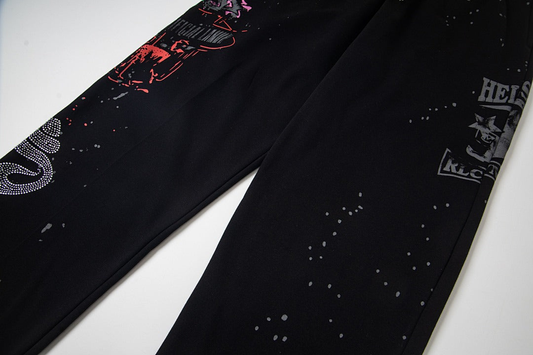 Hellstar Rhinestone & Washed Graphic Sweatpants (Black)