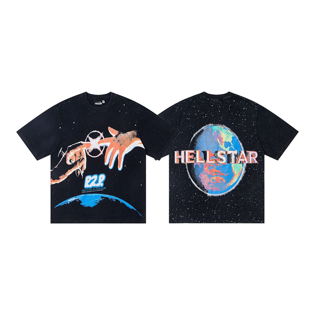 Hellstar Earth Graphic Washed Black T-Shirt