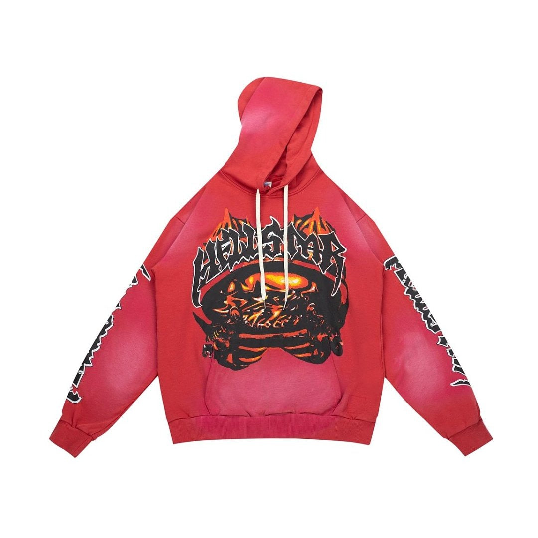 HELLSTAR Flame Skull Burst & Sleeve Text Heavyweight Hoodie