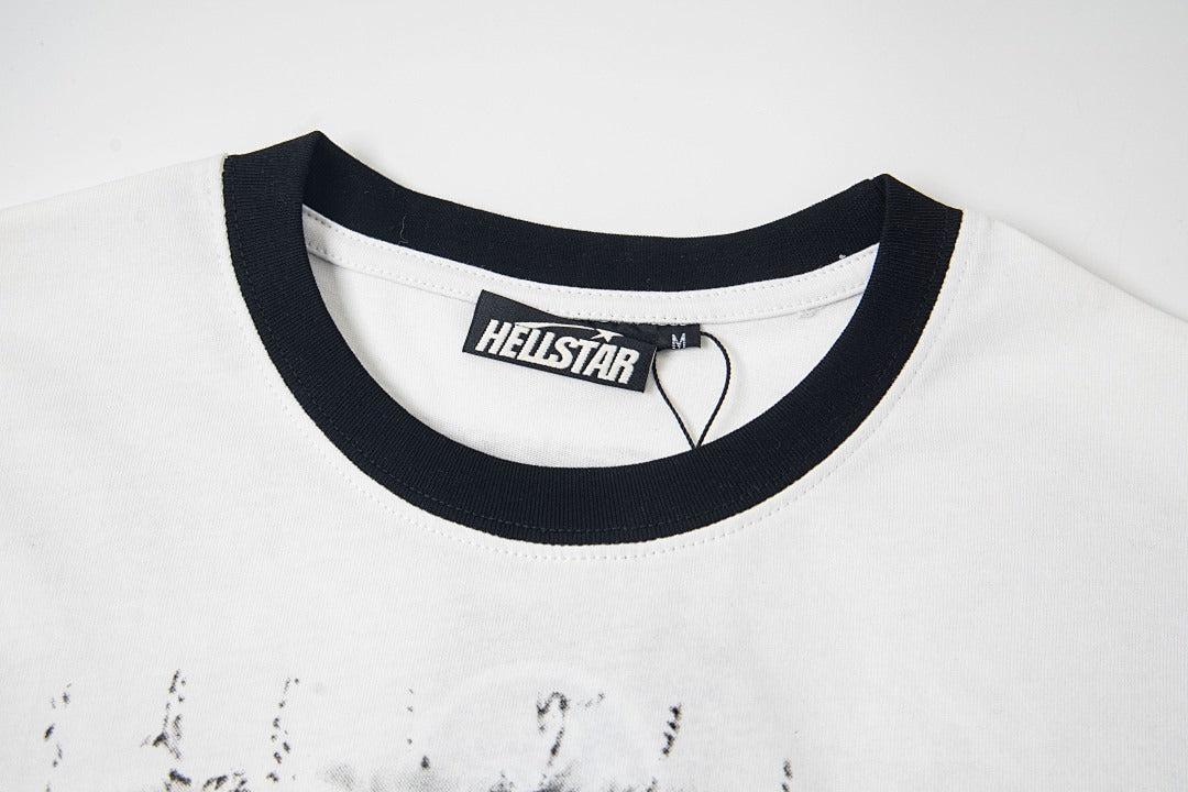 Hellstar High-Definition Graphic Spliced Short Sleeve T-Shirt – White